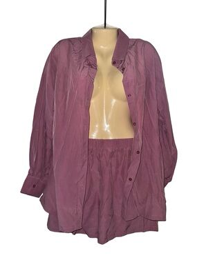 Dusty Rose Two-Piece Button Shirt and Shorts Set